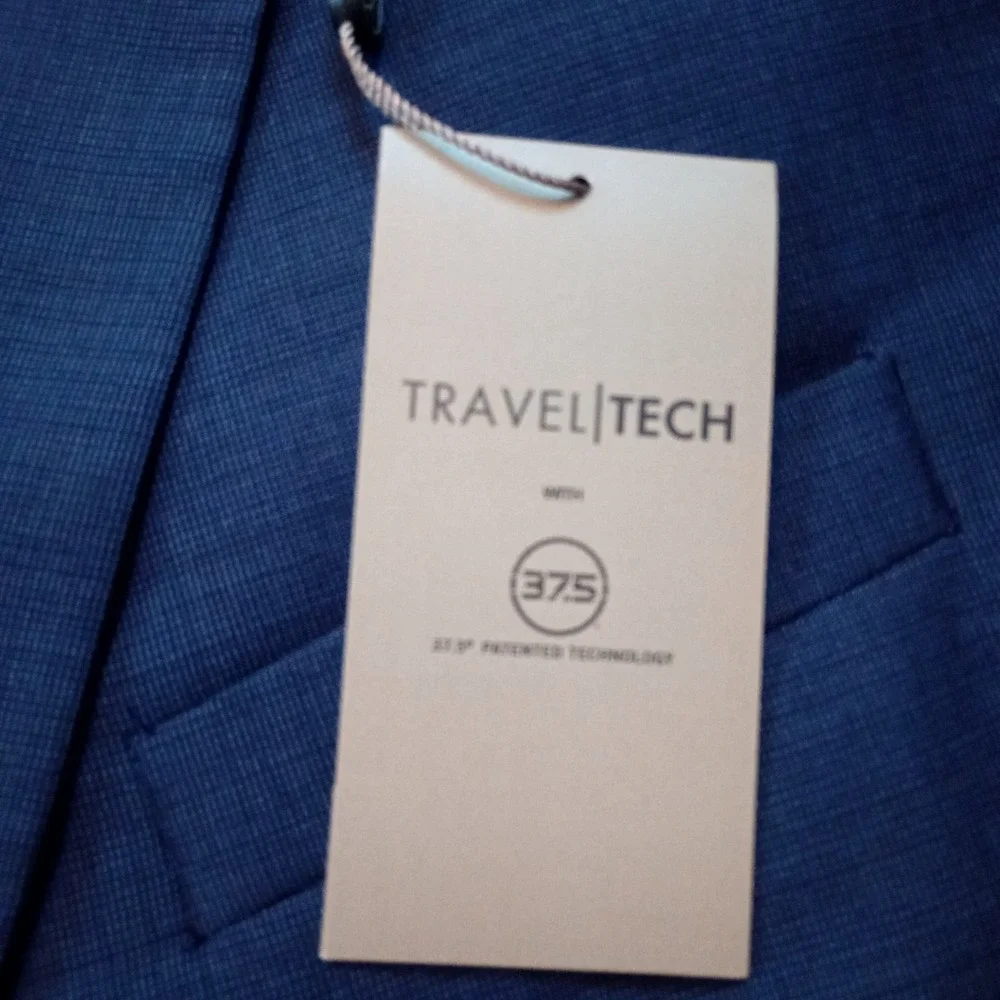 Jos A Bank Travel‎ Tech Blazer Jacket 46R Navy Blue Wool Blend Slim Fit Stretch